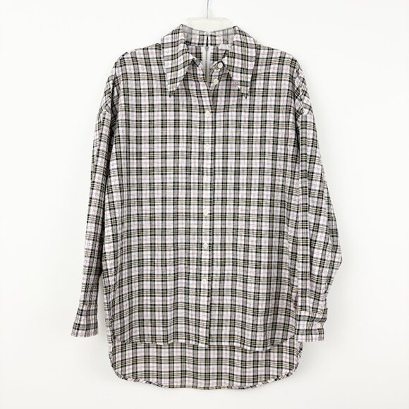 TIBI Kingston Plaid Neck Tie Button Up Shirt Size S Back Zip Long Sleeve Cotton - Picture 5 of 13